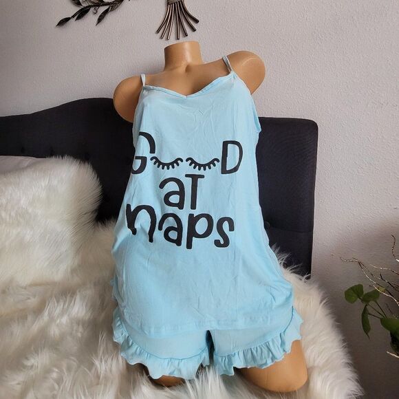 FRENCH AFFAIR 3 pc Pink-Blue pajama shorts, tank and robe Set NWT 909 - Picture 3 of 10